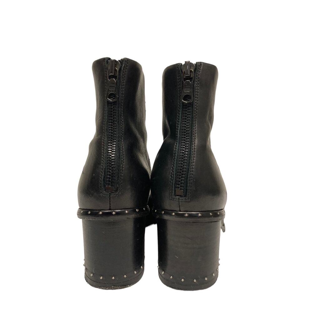 RAG & BONE Black Leather Willow Studded Block Heel Ankle Booties Boots Size 37 - Picture 6 of 9